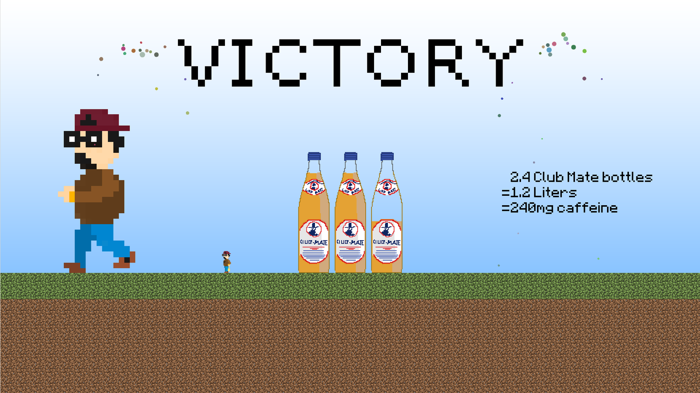 Victory screen showing the amount of collected Club Mate.