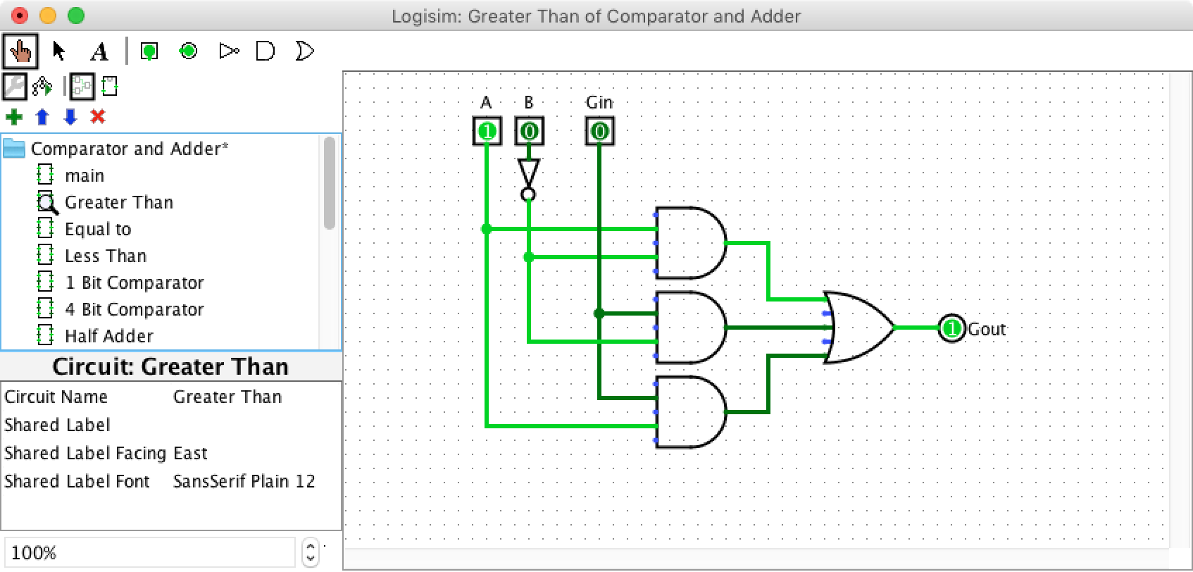 Greater than with Basic Logic Gates